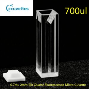 Quartz fluorescence semi-micro cuvette, 700 µL capacity, 2 mm slit width